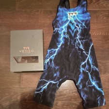 TYR Venzo Women's Competitive Kneeskin Swimsuit Blue Lightning Pattern
