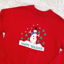 Vintage 1980s Happy Holidays Snowman Crewneck Sweatshirt Size Large Christmas