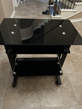 Black Glass Desk with 2 Shelves Computer Desk
