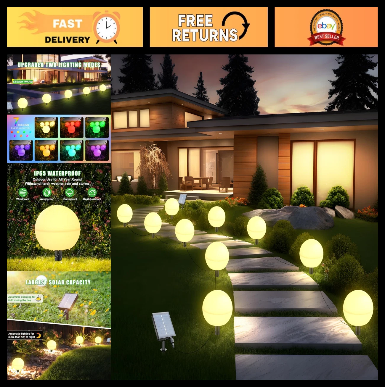 5 Pack Waterproof Solar Globe Lights - Color Changing Outdoor Garden Decor, Path