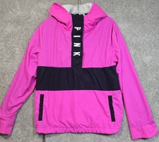 Victoria's Secret Pink Sherpa Hood Lined Anorak 1/2 Zip Logo Windbreaker Sz XS-S