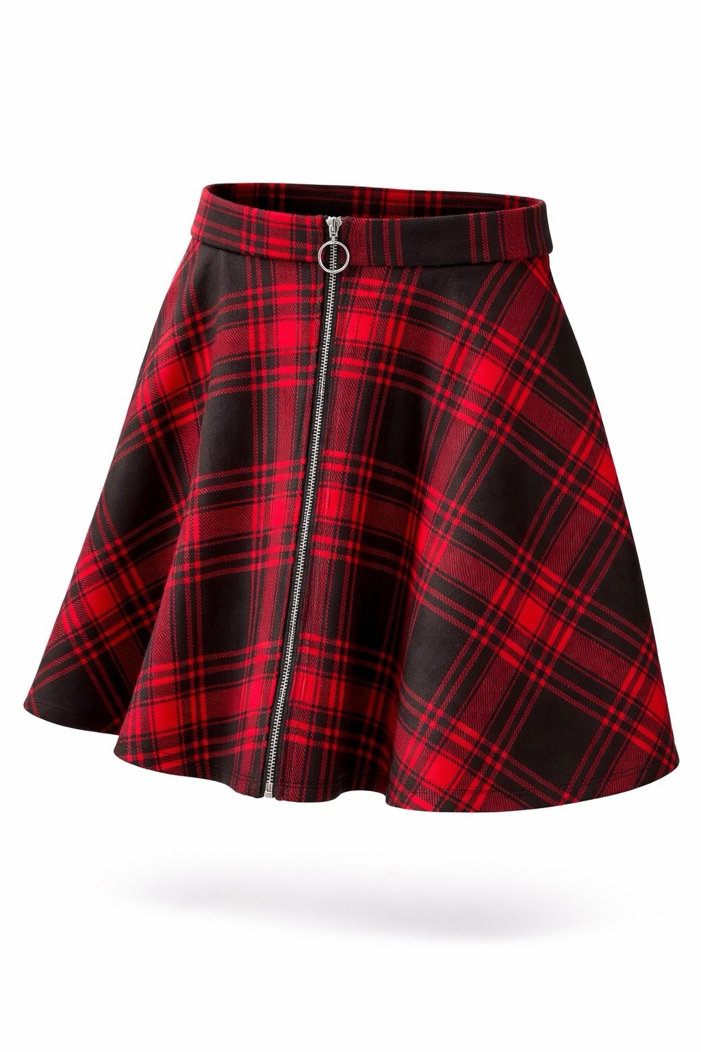 Hot Topic Red Plaid Skater Zipper Skirt Womens SZ L Witchy Vamp Goth Dystopia