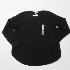 Gap Womens Cotton Curve Hem Crew Neck Long Sleeve Pullover Knit Sweater Black