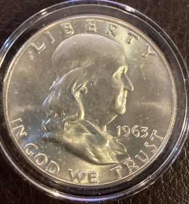 1963 D Franklin Half Dollar, 90% Silver, MS, Bell Lines, Free Shipping
