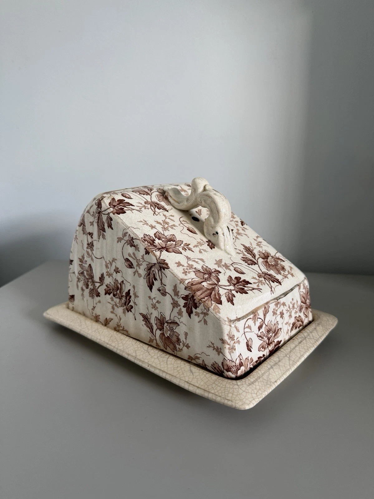 Antique Victorian Large Pastries Cheese Butter Dish Brown Floral Transferware
Opens in a new window