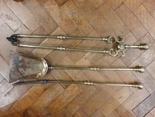 Antique Victorian brass fire tool Poker Tongs Shovel 72cm original companion set