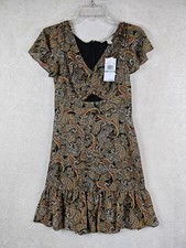 Michael Kors MK Women’s Cut Out Short Sleeve Paisley V Neck Ruffle Dress Size 0
