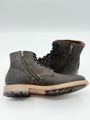 Frye Bowery Lace Up Boots 9.5M Grey Suede Leather Side Zip  display picture 1