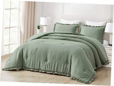 Nora Sage Green Comforter Set Ovesized Oversized King Sage Green, Ruffled Edge