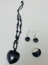 Lola Rose Blue Sandstone Jewelry Set Heart Pendant Ring and Earrings 925 Silver