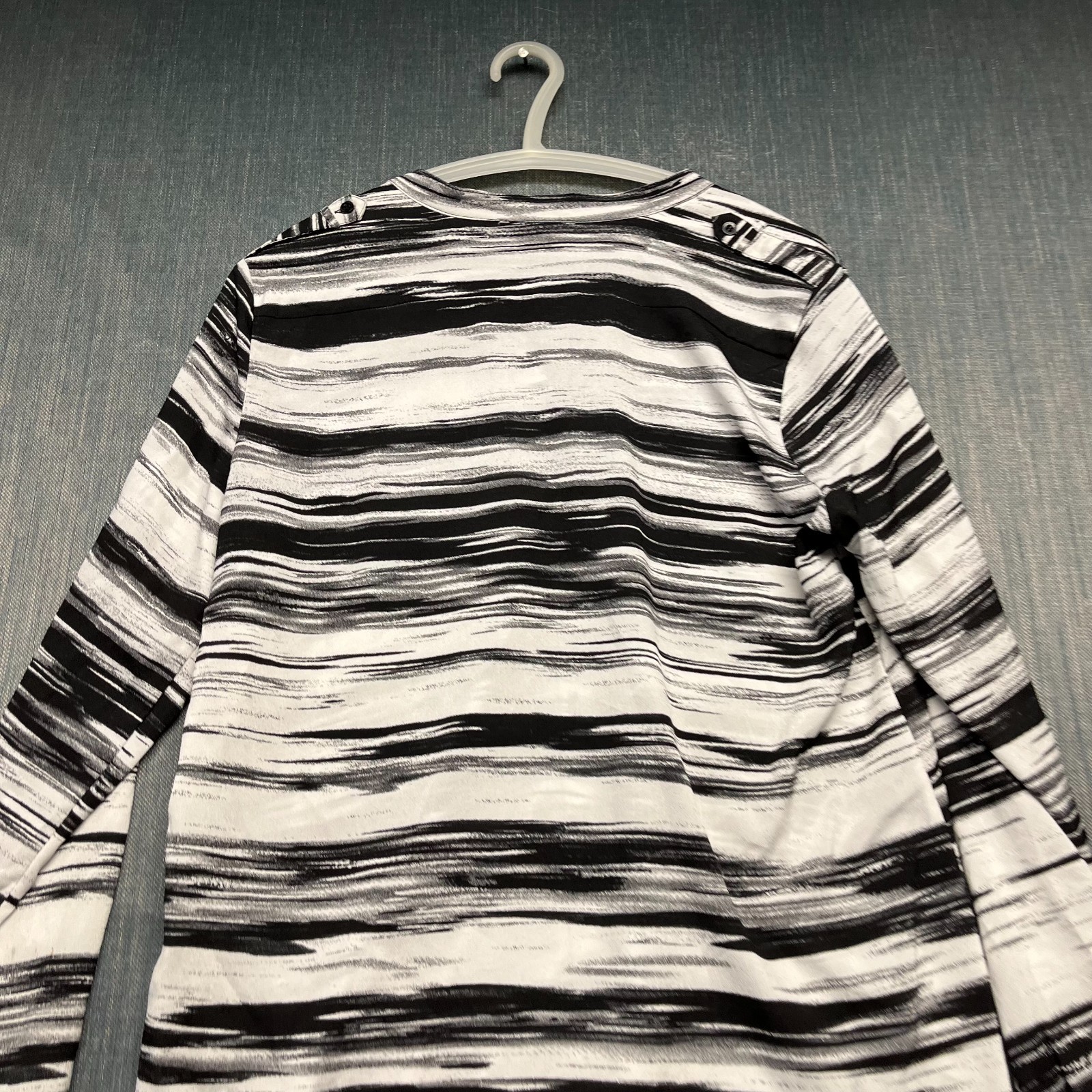 Calvin Klein Women's Blouse Size M Black White Abstract Stripe 100% Polyester thumbnail 4