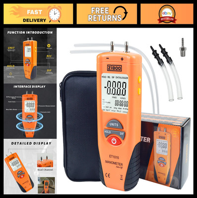 Digital Manometer Air & Gas Pressure Tester, Dual Port Gauge, LCD Backlight, HVA
