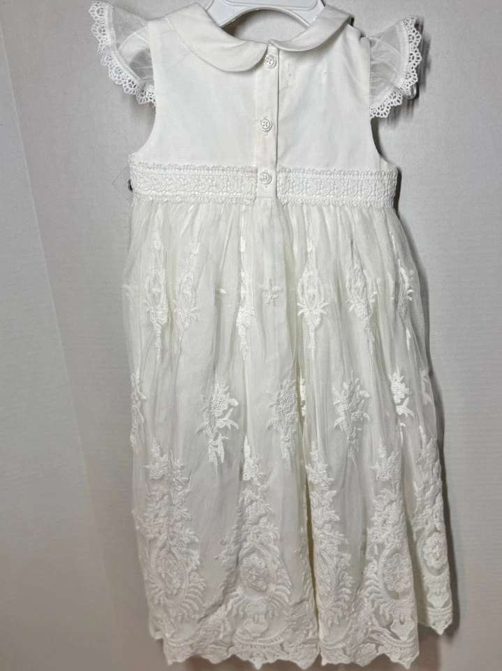 Vestido de batismo Mud Pie herança crochê acabamento em renda 0-6m creme marfim novo com etiquetas - Imagem 2 de 4