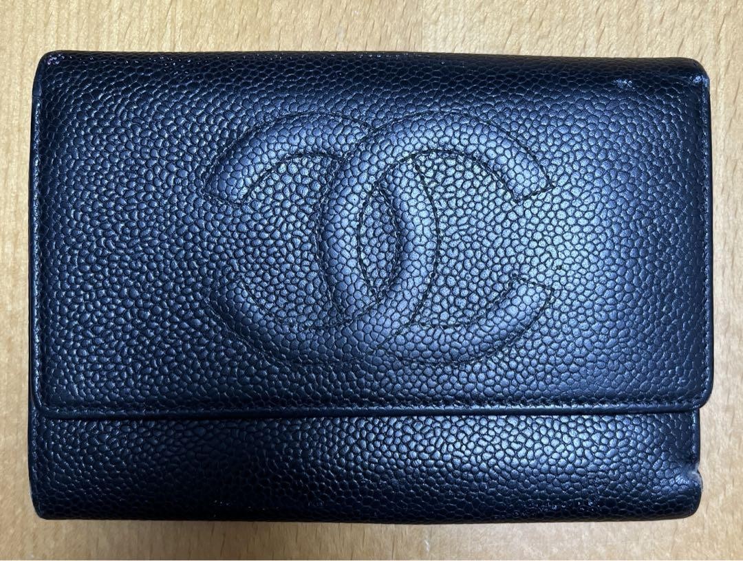 CHANEL vintage black bifold wallet CL501073 caviar leather