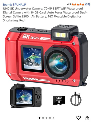 #ad #ad UHD 8K WiFi 70MP Underwater Camera with 32G Card 33FT Camera %85 New Condition $48.88