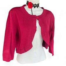 dressbarn Red Knit Button-Front Bolero Shrug Sweater 3/4 Sleeve Size L