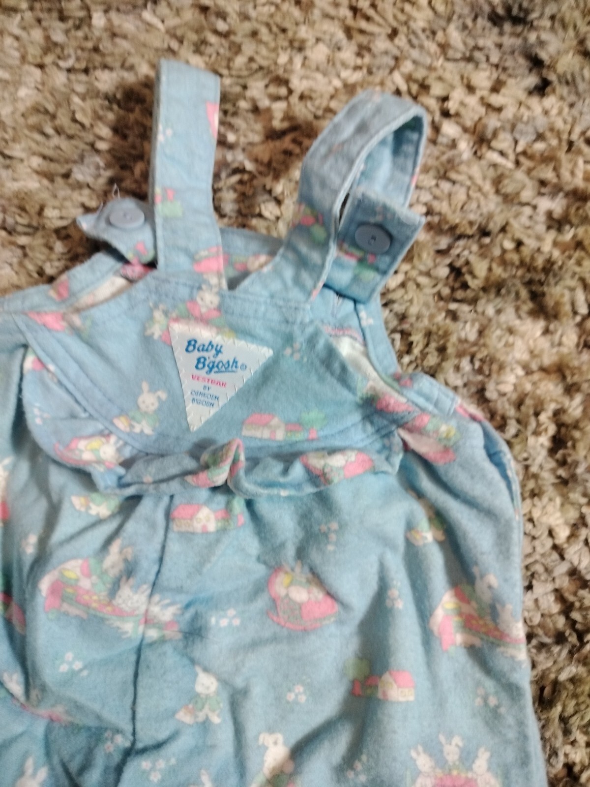 VTG OshKosh B'Gosh Vestbak Blue Soft Cotton Bunny Overalls Girl's No Size 6m? image 10