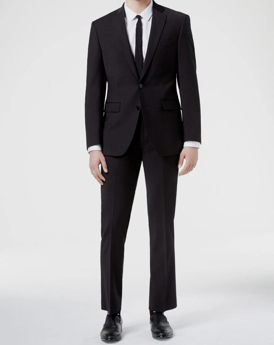 Calvin klein solid wool black slim x fit suit sales