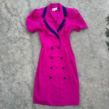 Damon Petite Vintage 80s Dress Double Breasted Pink Career Party Size 4