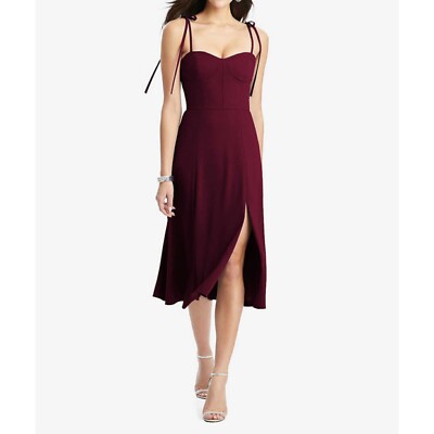 knee length dresses for ladies Empire Waist V Neck Long Sleeves Cabernet Wedding Guest Dress with Split, Cabernet / M main image 0
