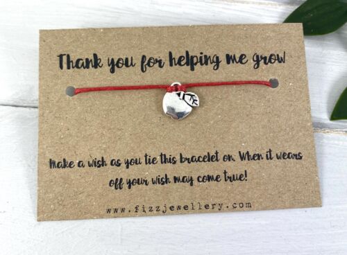  Teacher Gift &#034;Thank You For Helping Me Grow&#034; Tie On Message Card Wish Bracelet