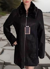 Ci Sono Vegan Zip Up Leather Coat Detachable Faux Fur Collar Xl Black New Tags