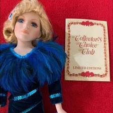 VTG Collector's Choice Genuine Fine Bisque Porcelain Doll Blonde Hair Blue Dress