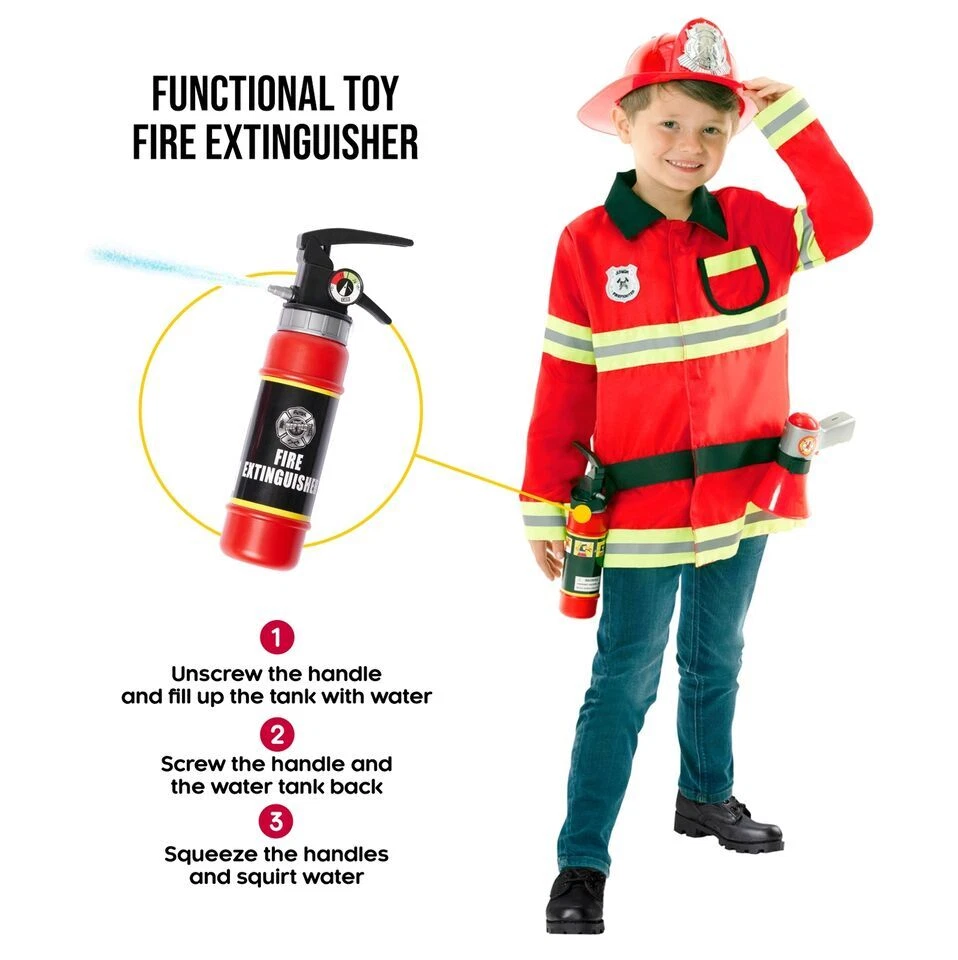 Детский красный костюм пожарного + шлем маска инструменты для мальчиков девочек пожарного Хэллоуин - Изображение 3 из 4