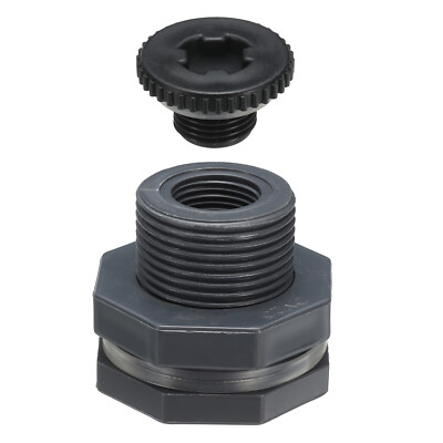 PVC Bulkhead Fitting with Plug G 1/2, Threaded Bulkhead Tank Connector, Grey