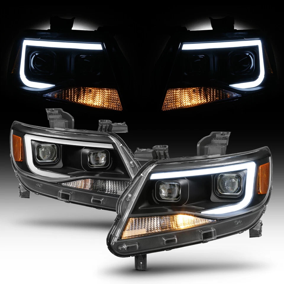 Black 2015-2022 Chevy Colorado LED Tube DRL Dual Projector Headlights Headlamps - Imagem 2 de 4