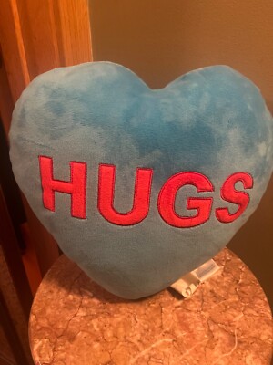 2 Scoops Blue HUGS Plush Conversation Candy Heart Pillow Valentine s Day