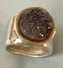 Blue Druzy quartz sterling ring, size 7.5