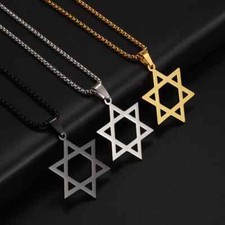 Men's Fashion Jewish Star of David Gold Silver Black Pendant Necklace 488