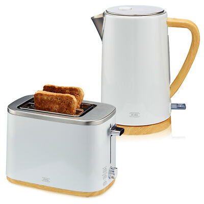 Toaster 2 Scheiben Weiß mit Holzoptik, optional im Set Wasserkocher 1,7 L KHG