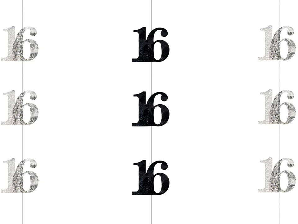 Cadena 16 Aniversario Cumpleaños Brillo Negro Colgante Fiesta Suministro Decoraciones Foto 2 de 4