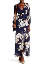 L'atise Floral Wrap Long Sleeve Dress Sz S $60 *308