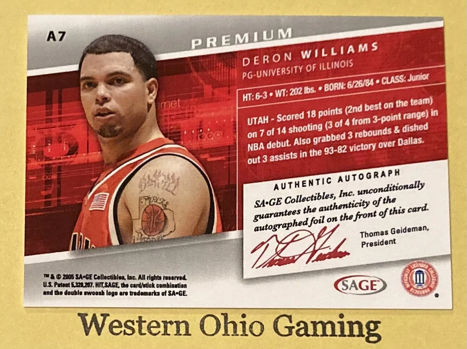 Sage Premium Deron Williams #A7 2005 novato negro autógrafo auténtico #12/99 Foto 2 de 2