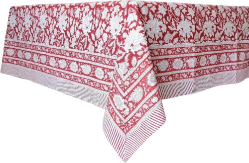 Meraki Red 100% Cotton Tablecloth - Handblock Print for Elegant Dining (72x140) - Picture 5 of 11