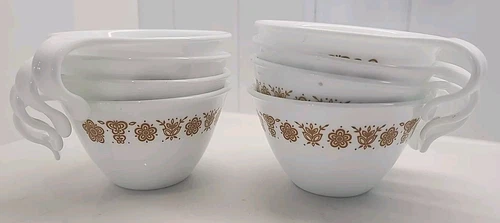 Vintage Corelle Livingware By Corning Gold Butterfly Hook Handle Cups Set Of 8