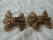 antique sparkling gold fabric bows shoe clips