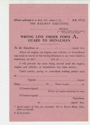Railway Executive Falsche Linie Auftragsformular A. Guard to Signalman Ticket Ref 37261
