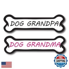 Dog Grandpa and Dog Grandma, 2 Pack Dog Bone Car Magnets - 2 x 7" Dog Bone De