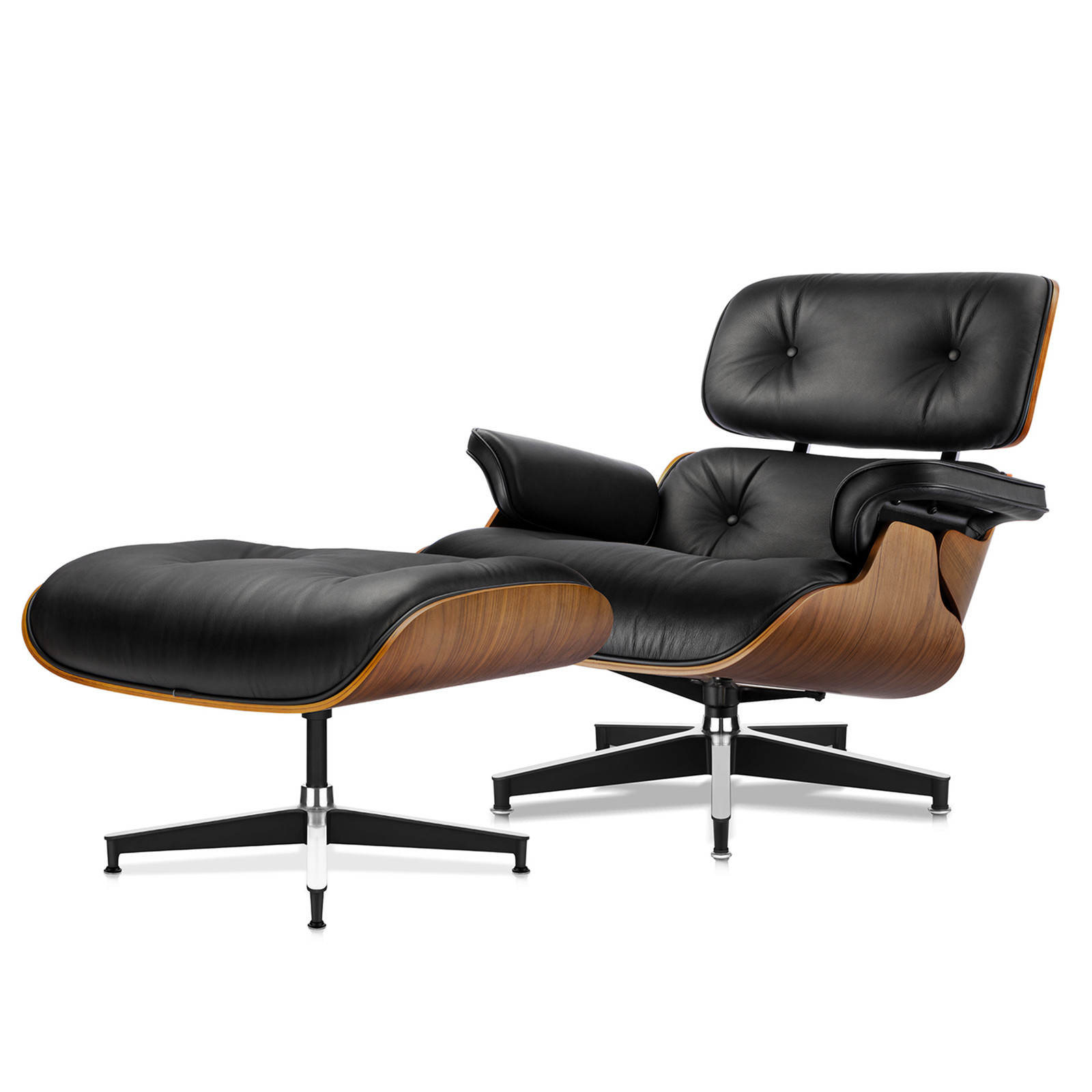 And Ottoman Set Swivel Armchair Real Leather Walnut