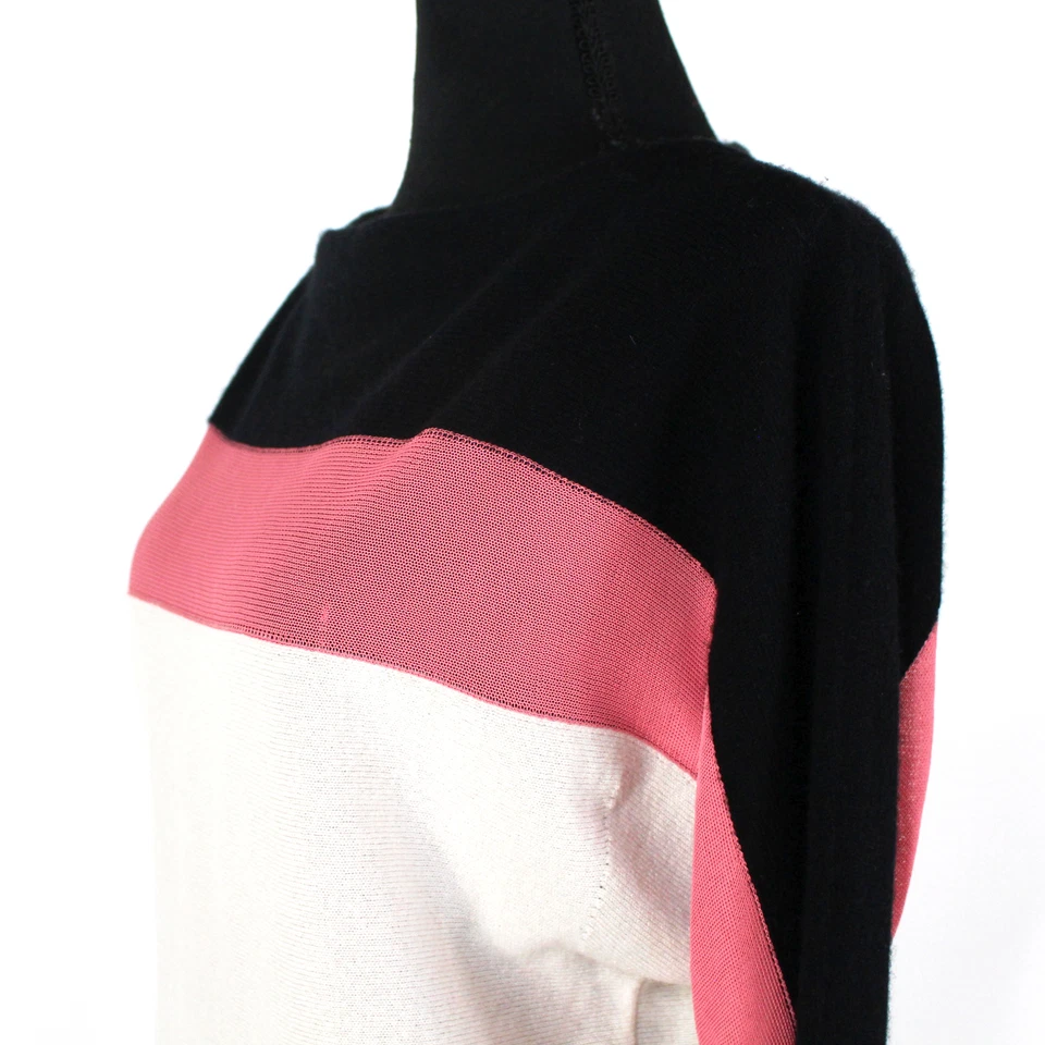 Suéter Fendi Cashmere Cuello Barco Rosa Rayas Malla Detalle Negro Blanco Colorblock S Foto 3 de 4