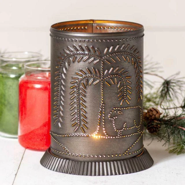 Rustic Punched Tin Jar Candle Warmer w/ WILLOW in Kettle Black Farmhouse Decor - Image 3 of 4
