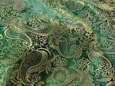 KELLY GREEN GOLD Paisley Metallic Brocade Fabric 60 Width Sold By The Yard