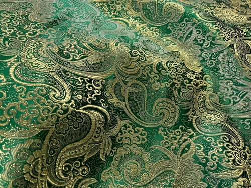 KELLY GREEN GOLD  Paisley Metallic Brocade Fabric 60” Width Sold By The Yard - product listing photo