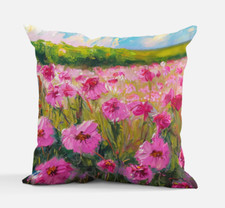 Pink Wild Flower Field Throw Pillow Cushion 12x12" 16x16",24x24" Polyester New