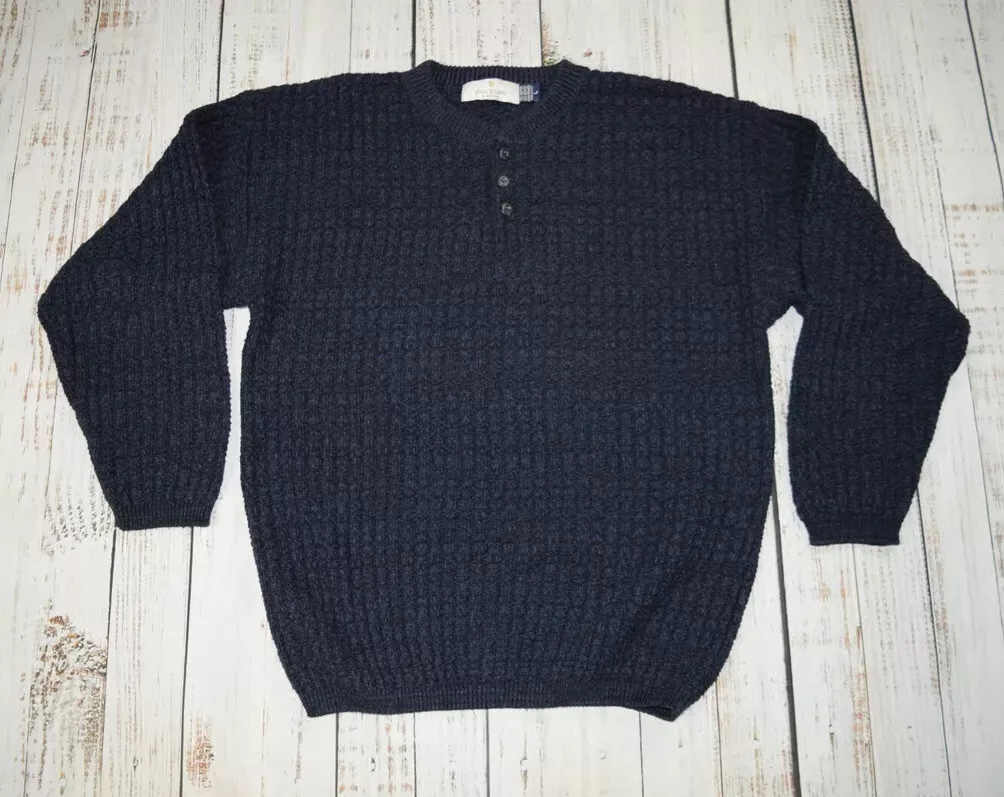 BILL BLASS SWEATER MENS VINTAGE 90S BLUE HAND FRAMED HENLEY EXTRA