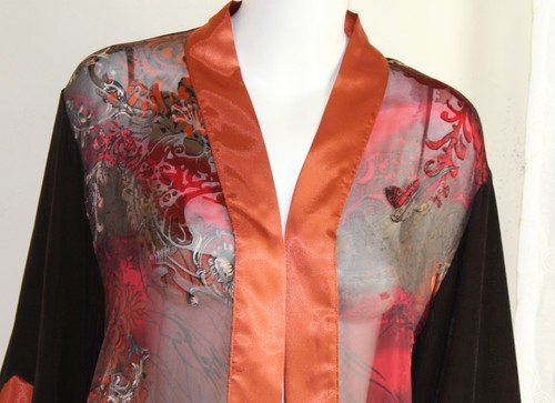 NWT Chico's Travelers Sz 2 L Semi-Sheer Silk Front Kimono Asian Orange Jacket - Picture 8 of 11